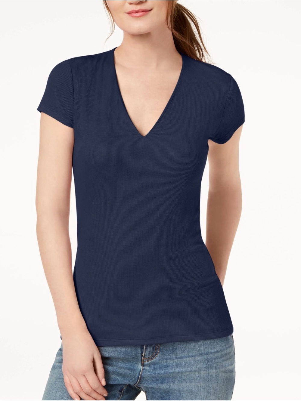 INC Essentials Navy V-Neck Short Sleeve Tee NWT size small